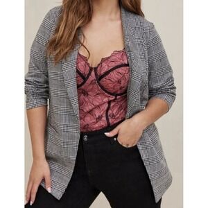 Women's Torrid Longline Stretchy Houndstooth Black White Plaid 2X Blazer Jacket